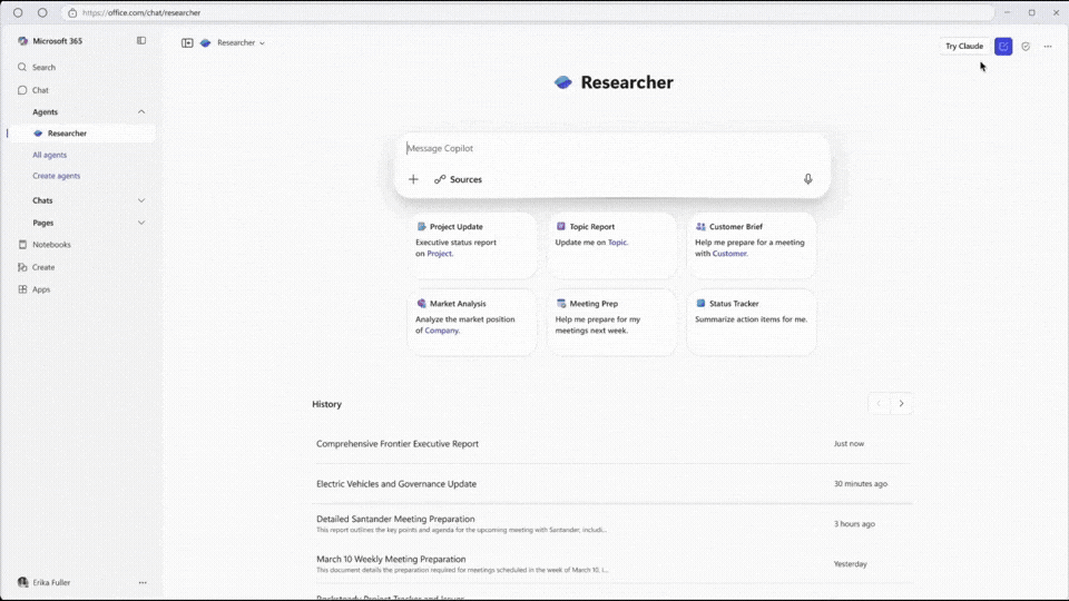 Anthropic Claude w agencie Researcher