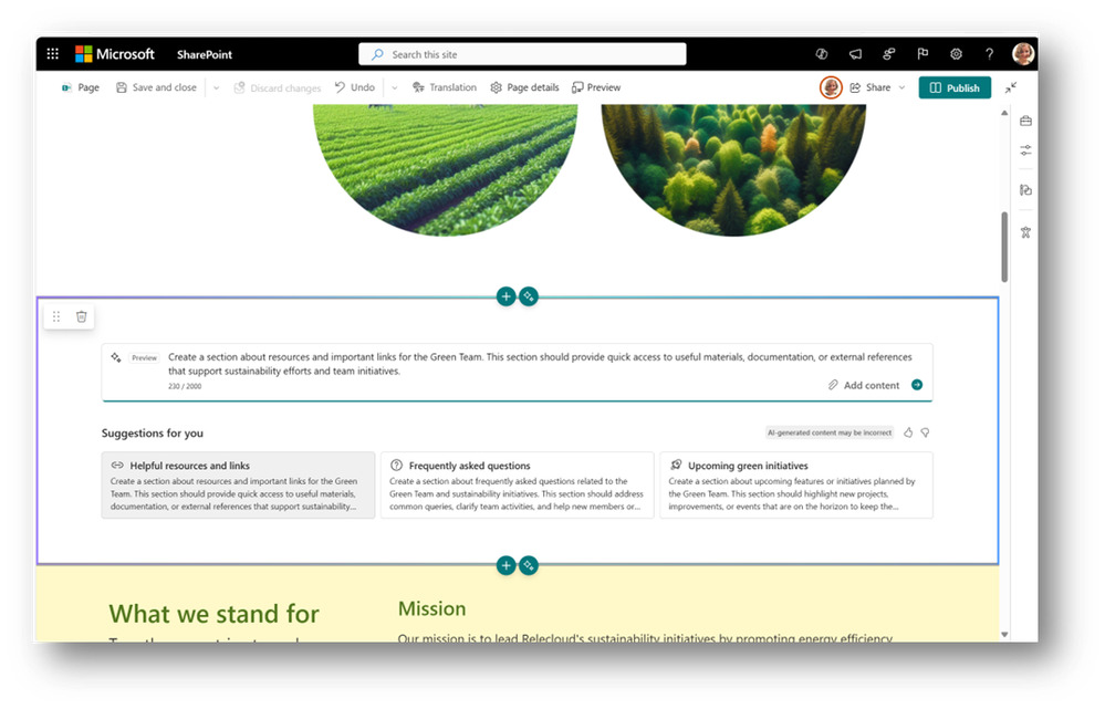 Copilot w SharePoint. Nowa funkcja Sekcje z AI