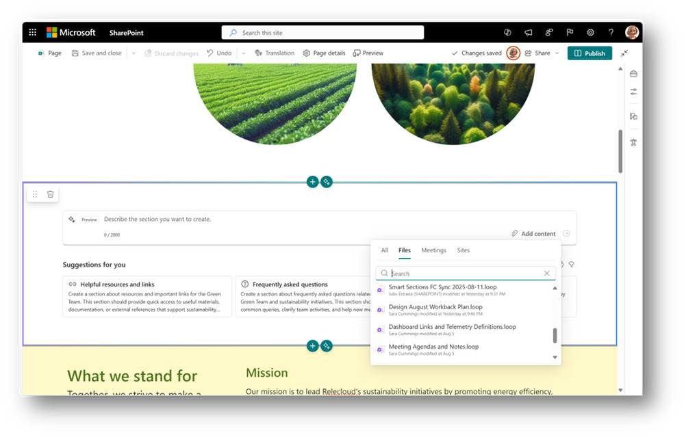 Copilot w SharePoint. Nowa funkcja Sekcje z AI