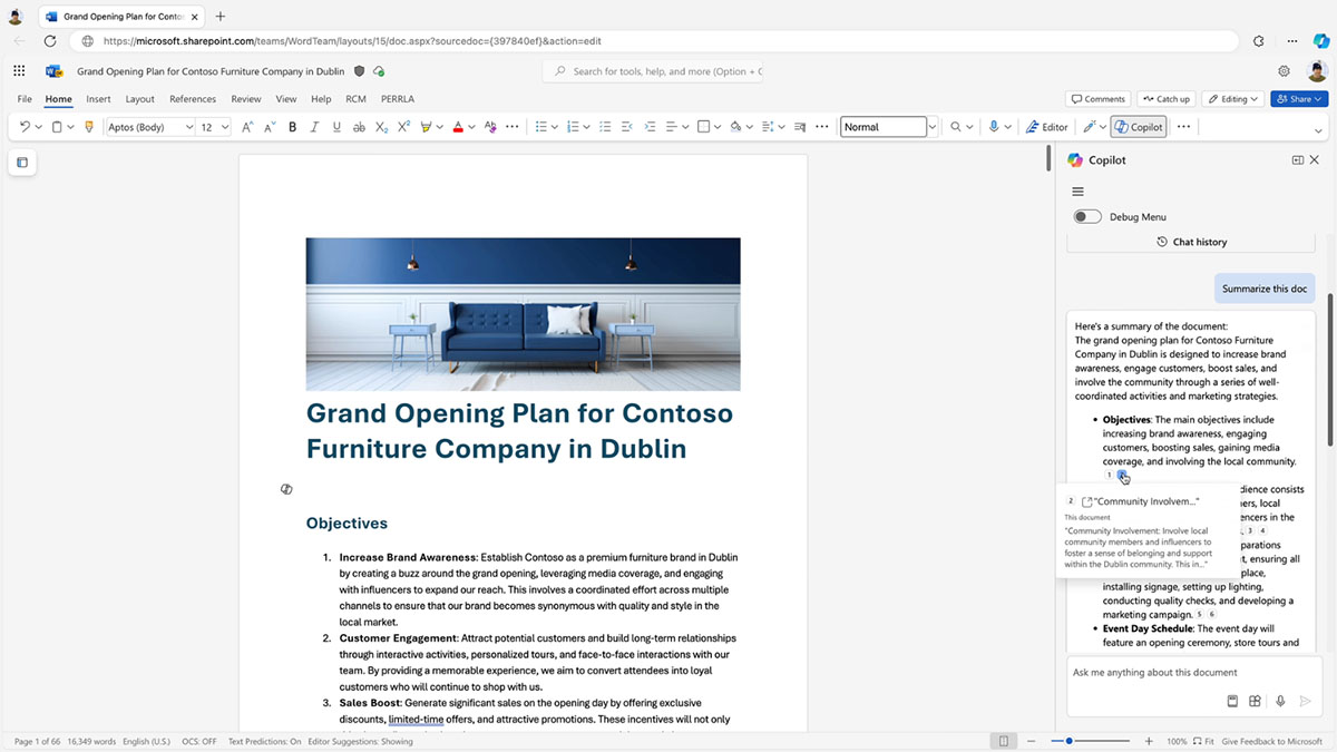 Copilot w Word może teraz podsumować dłuższy dokument