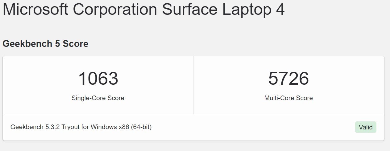 Microsoft Surface Laptop 4 - benchmark