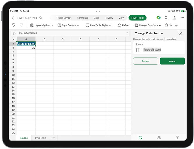 Tabela przestawna w Excelu na iPada