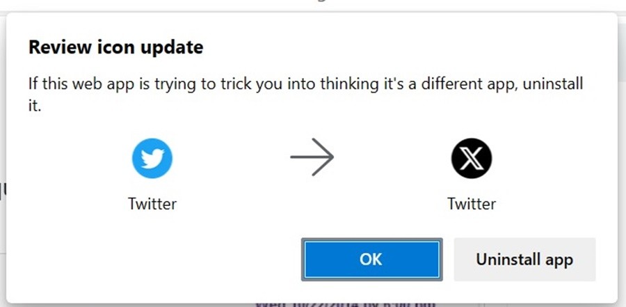Edge radzi odinstalować Twittera z powodu nowej ikony