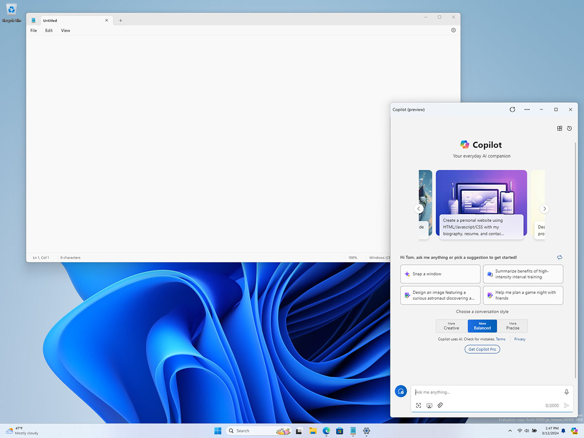 Copilot w Windows w oknie