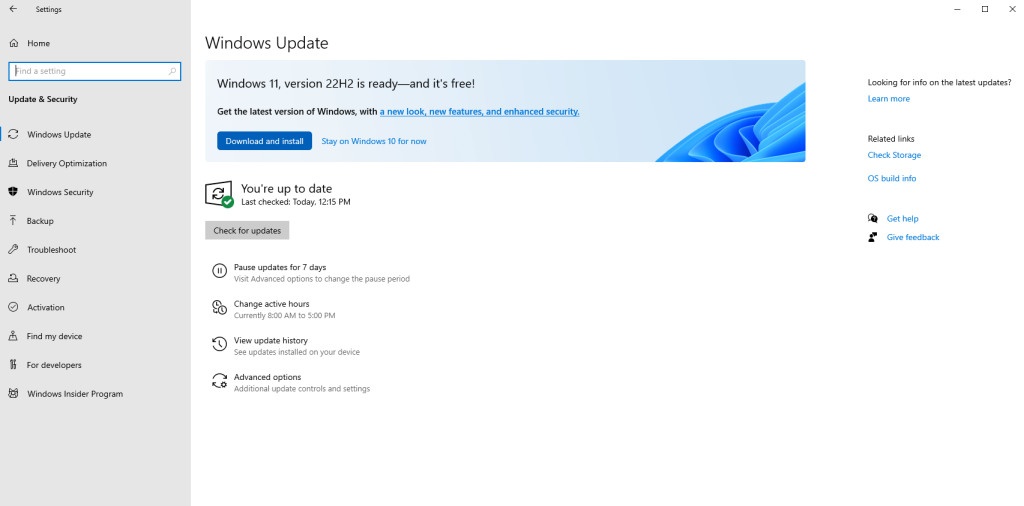 Windows 11 22H2 w Windows Update z Windows 10