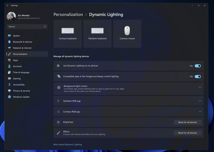 Dynamiczne oświetlenie w Windows 11