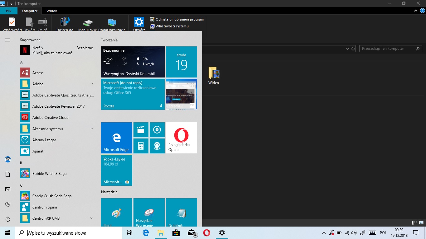 Windows 10 19H1 z jasnym motywem