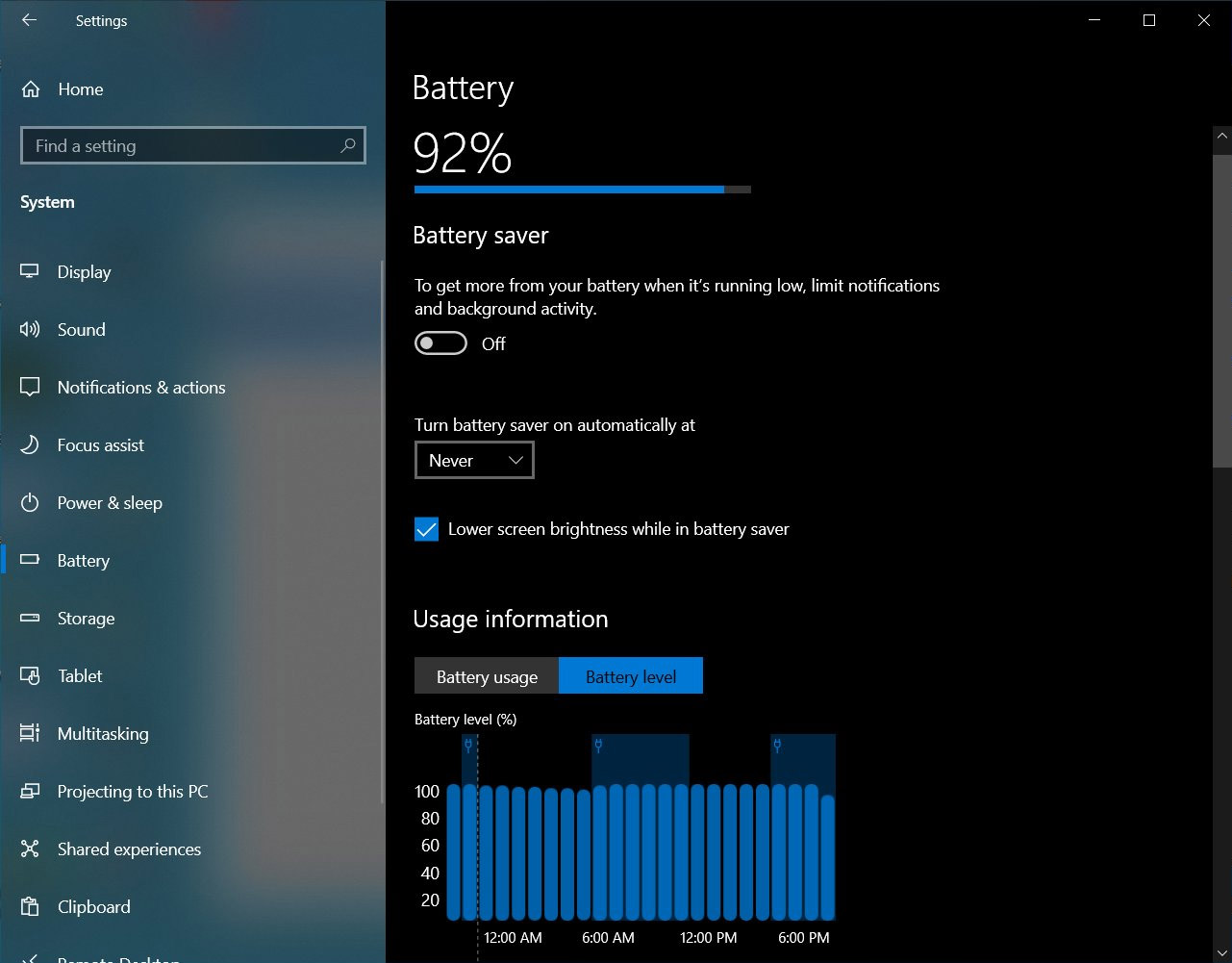 Oszczędzanie baterii - Ustawienia Windows 10