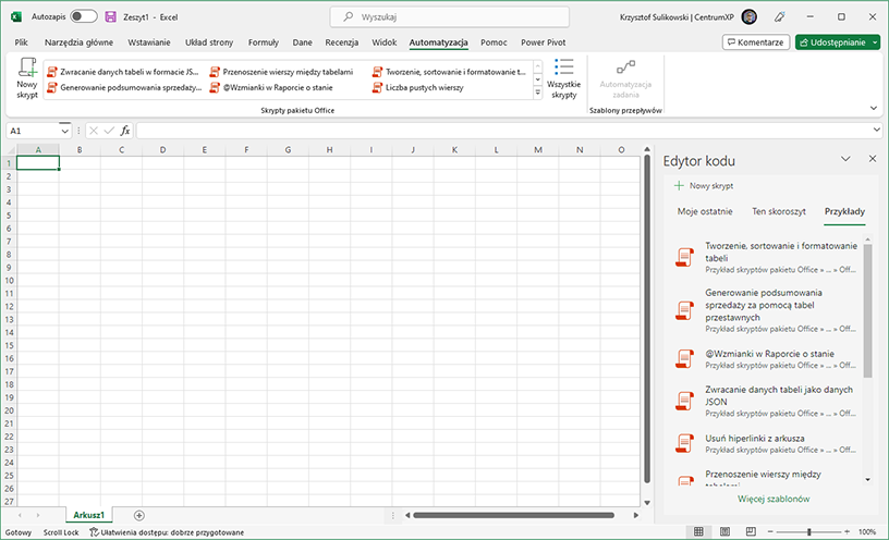 Automatyzacja w Excel - nowa zakładka