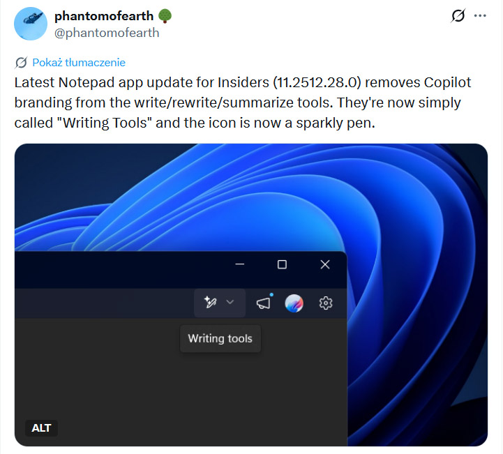 Microsoft wycofuje Copilota z ważnej aplikacji w Windows 11