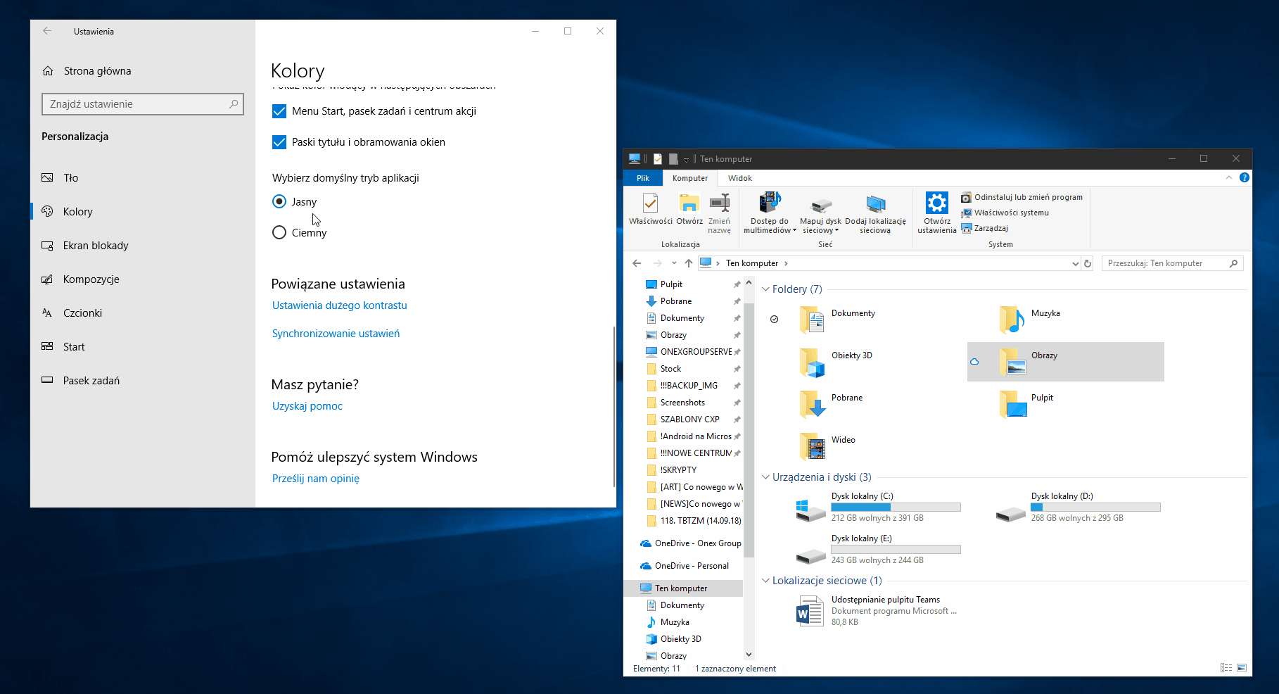Ciemny Motyw w Windows 10 October 2018 Update