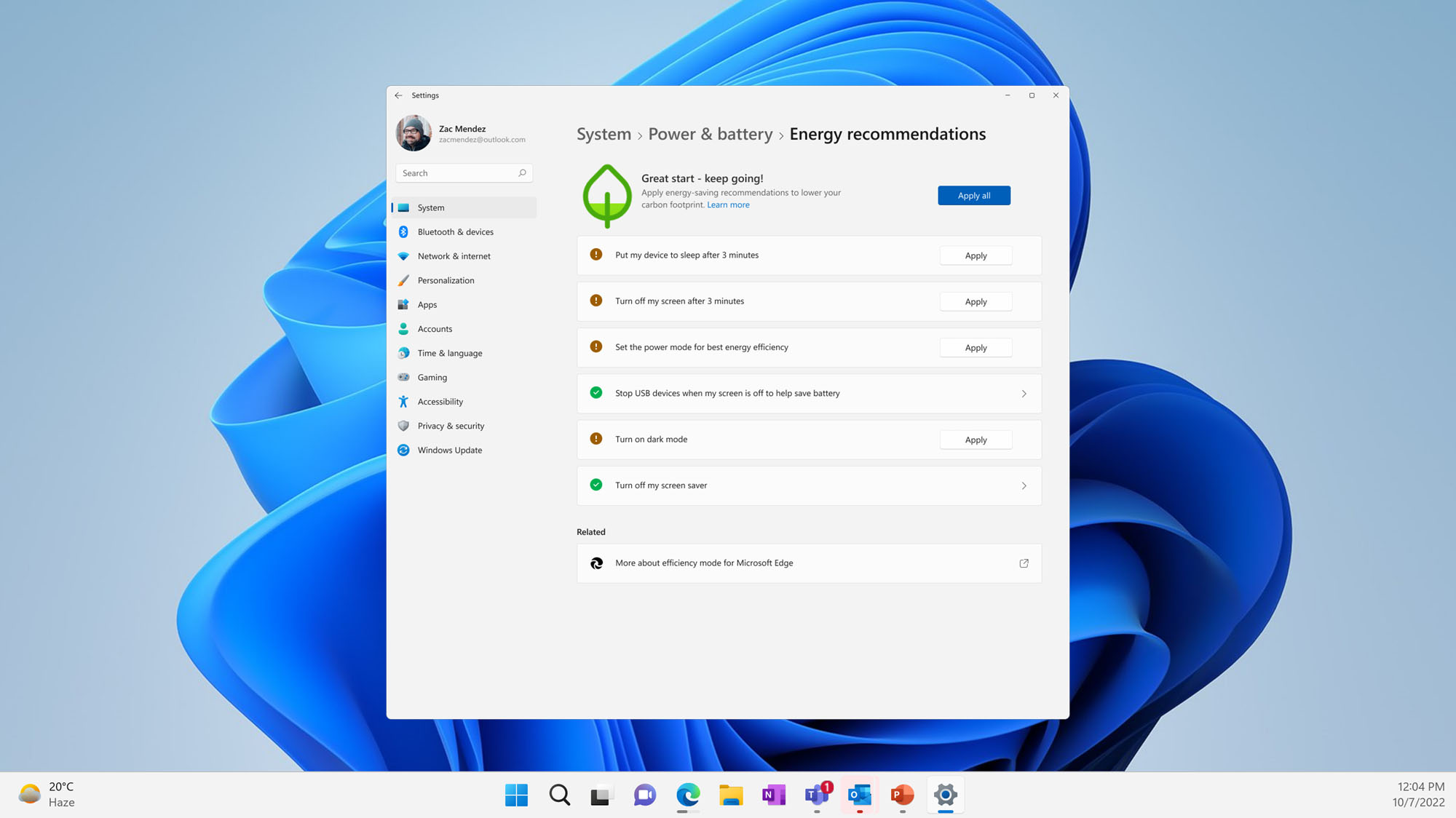 Rekomendacje oszczędzania energii na Windows 11