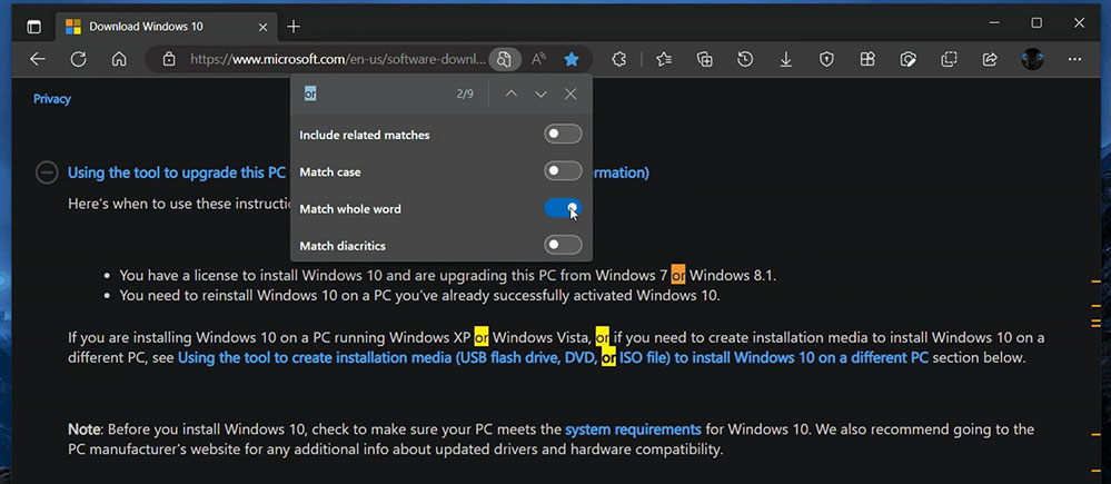 Znajdź na stronie w Microsoft Edge