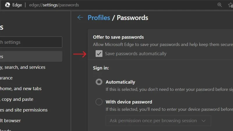 Automatyczne zapisywanie haseł w Microsoft Edge