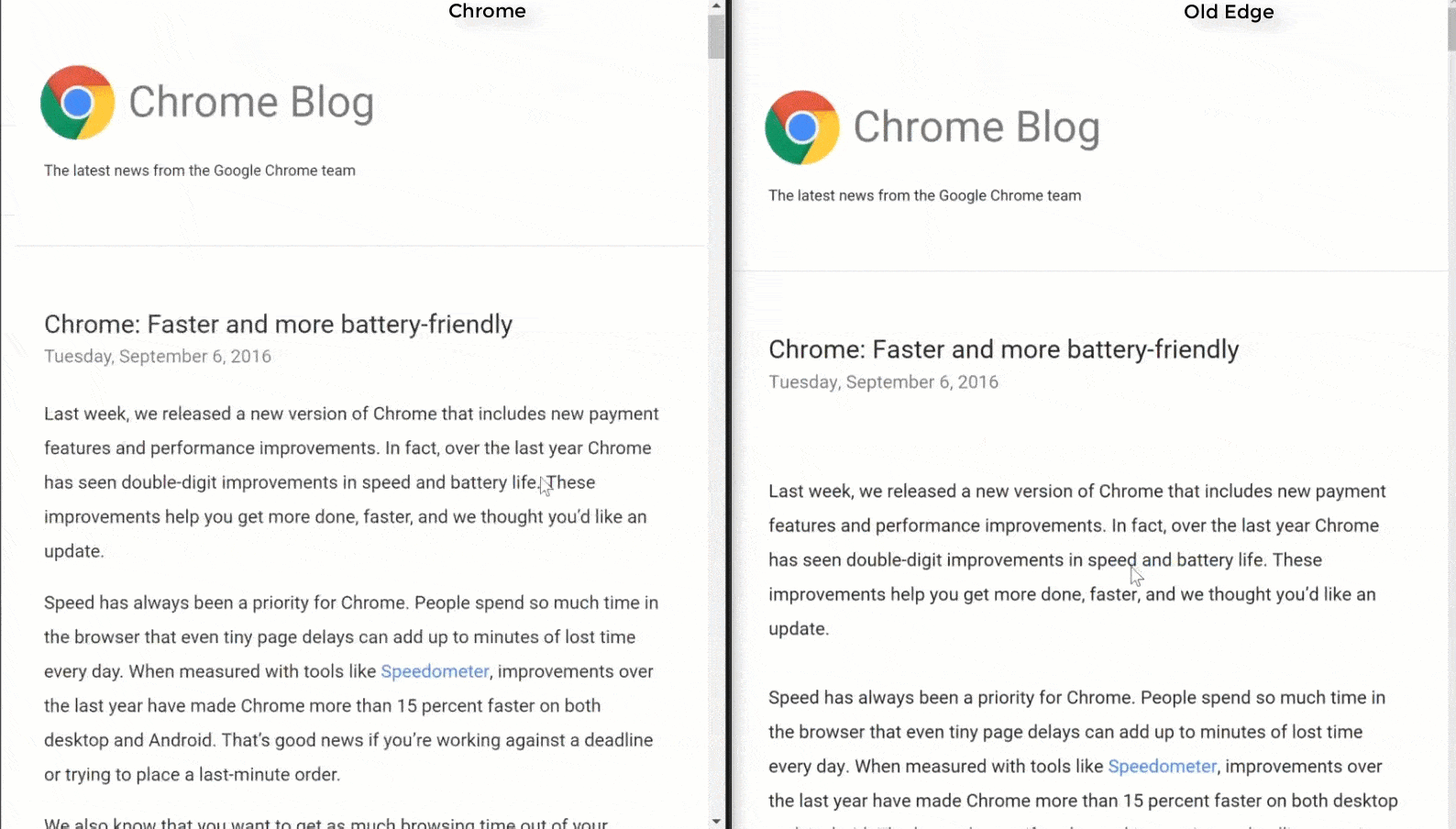 Przewijanie Chrome vs Edge