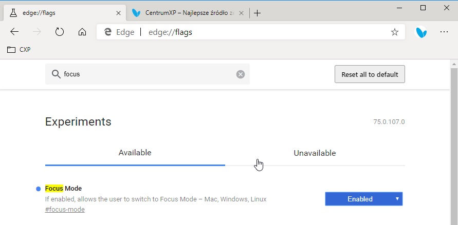 Tryb skupienia Microsoft Edge