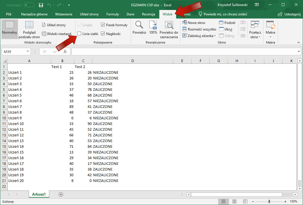 Excel - jak wyłączyć linie siatki
