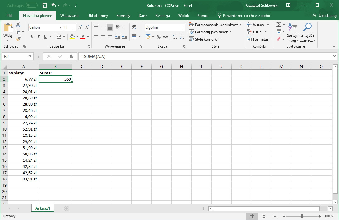 Excel Jak Zrobić Sumę Kolumny 8021