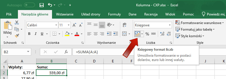 Jak zrobić sumę kolumny w Excelu