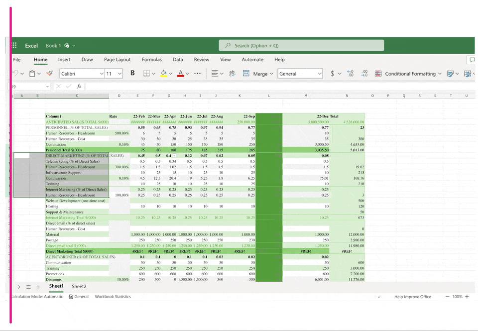 Duża aktualizacja funkcji i wyglądu siatki Excela w przeglądarce