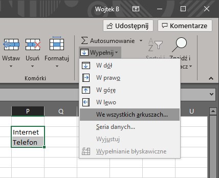 Excel kopiowanie do kilku arkuszy