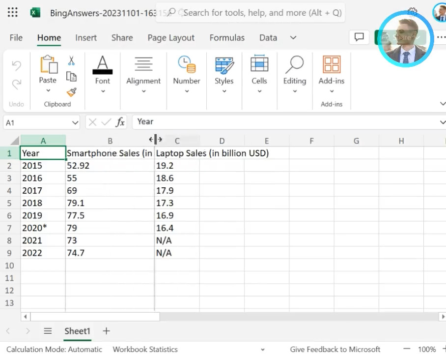 Czat Bing - edytuj w Excelu