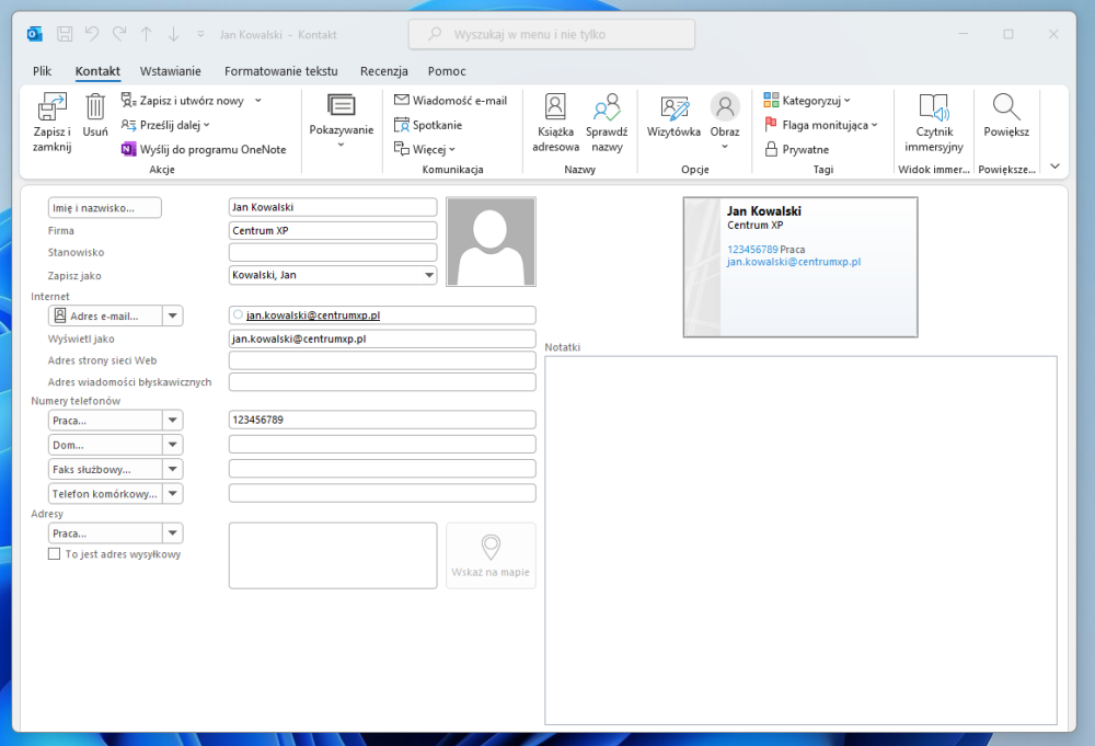 Jak dodać nowy kontakt w aplikacji Outlook