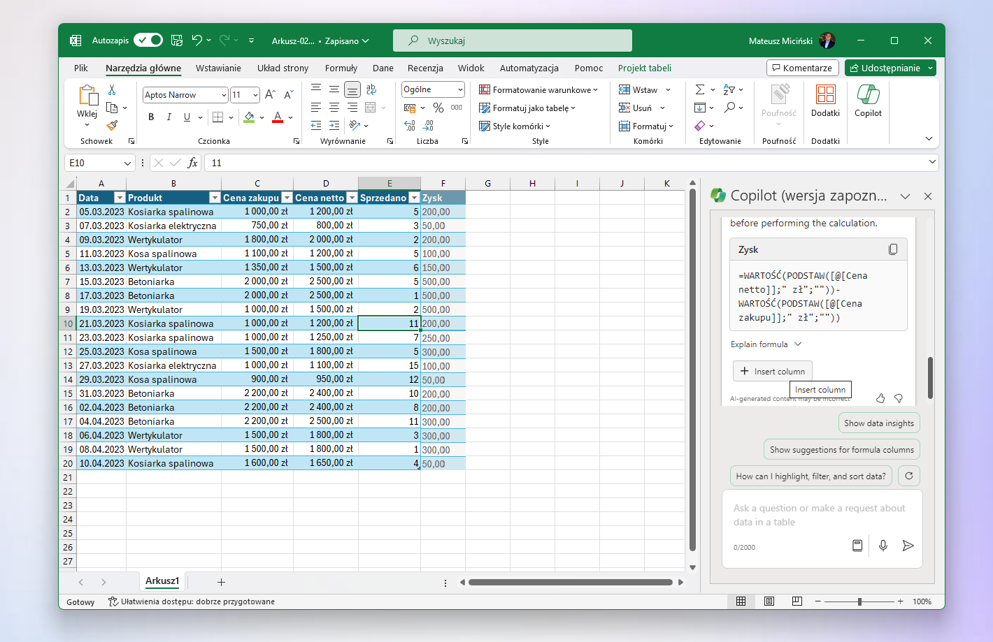 Jak działa Copilot w Excel?