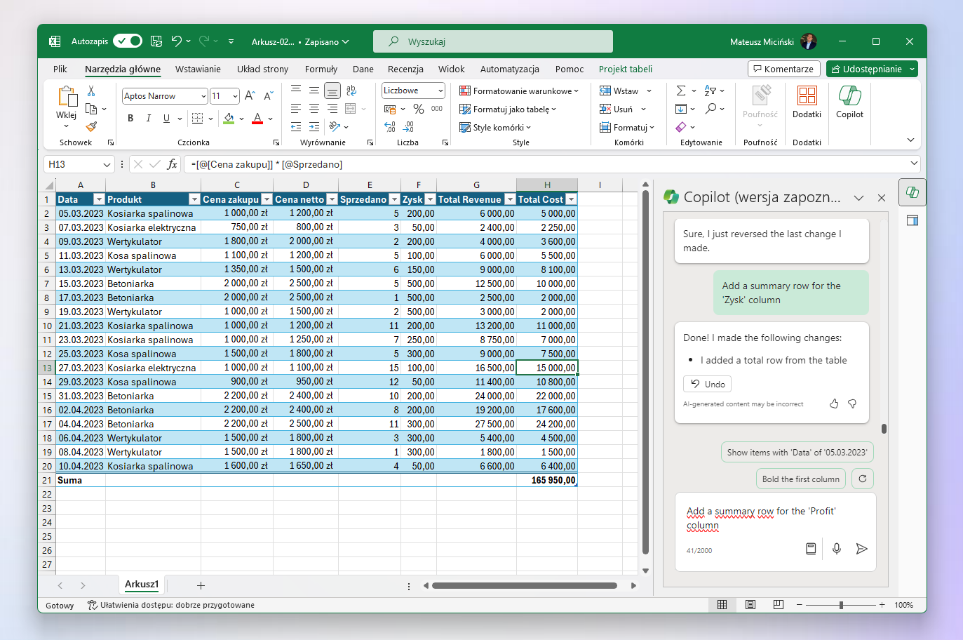 Jak działa Copilot w Excel?