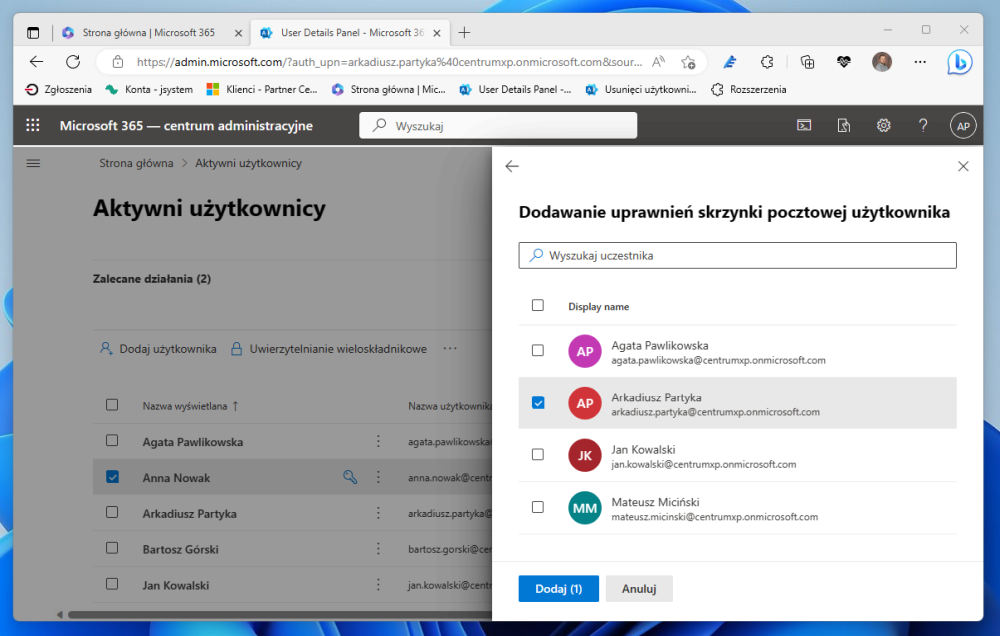 Jak nadać uprawnienia do udostępnionej skrzynki pocztowej