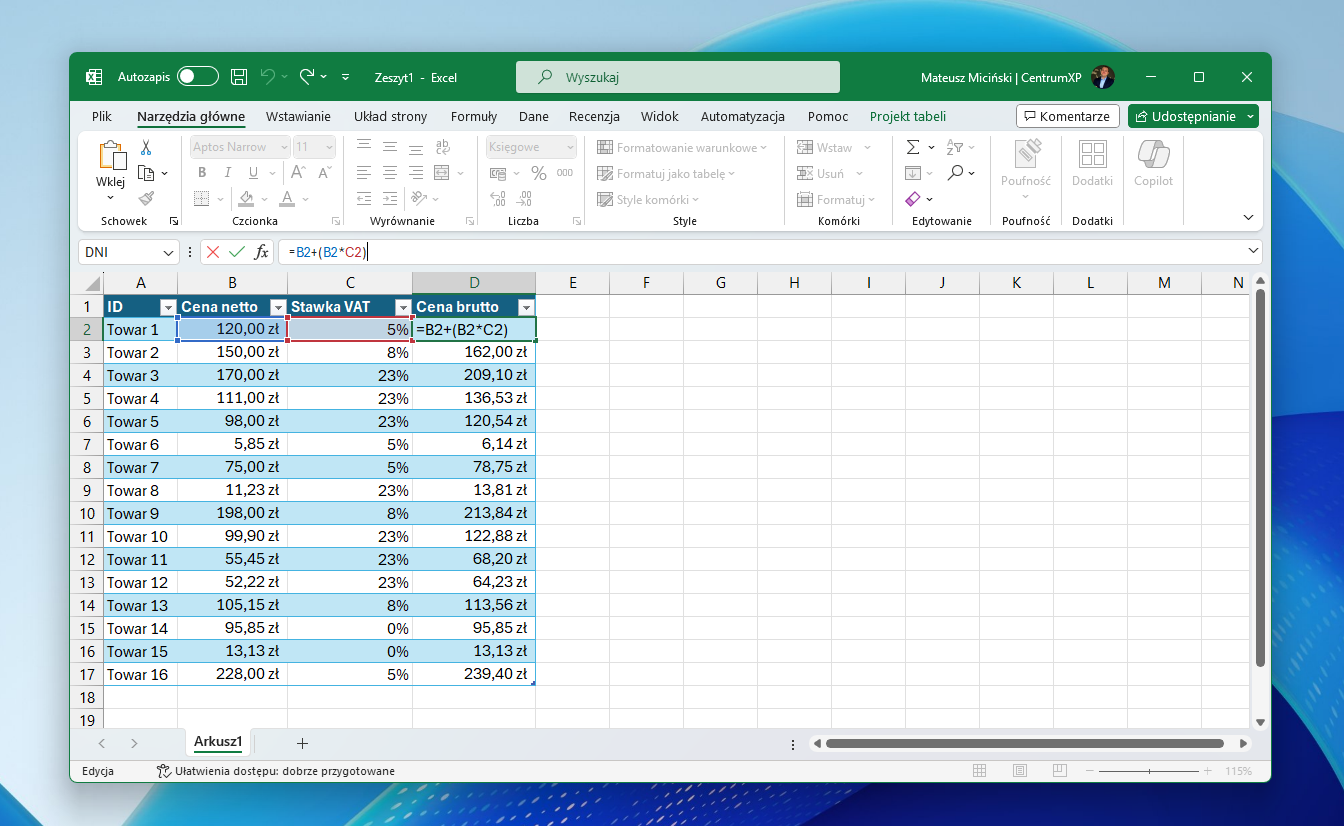 Excel Jak Obliczyć Podatek Vat 7094