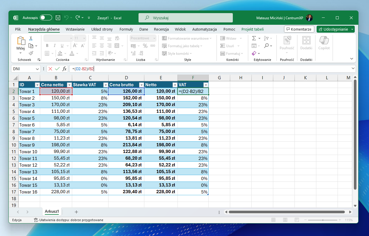 Jak obliczyć podatek VAT w Excelu?