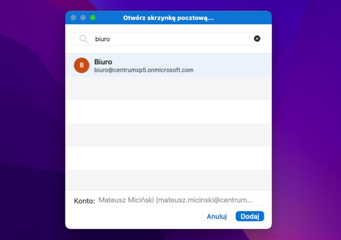 Jak otworzyć udostępnioną skrzynkę w Outlook na macOS?