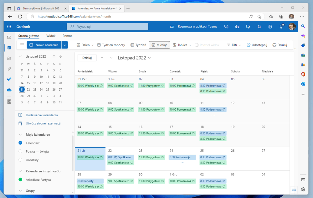 Jak udostępnić kalendarz innej osobie w Microsoft 365