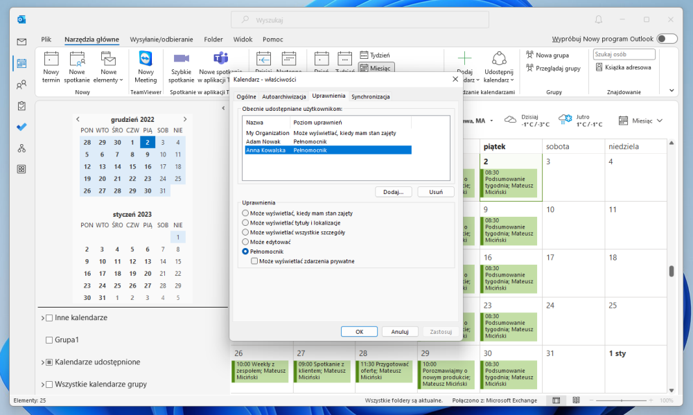 Jak zakończyć udostępnianie kalendarza Microsoft 365
