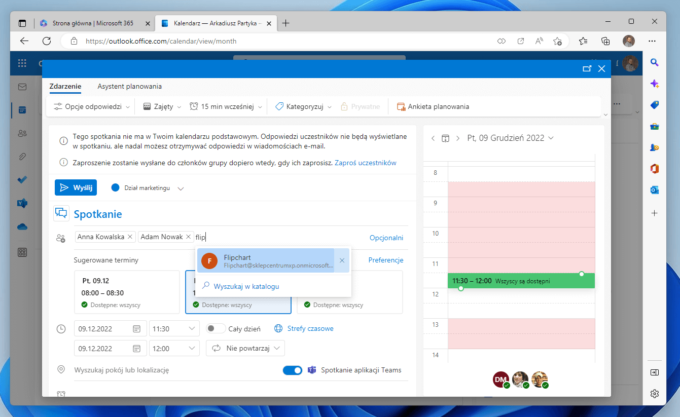 Jak zarezerwować zasób w Outlook Web App