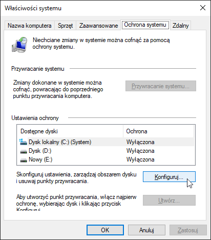 Punkt przywracania w Windows 10 - kopia rejestru