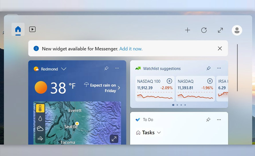 Windows 11 będzie powiadamiał o dostępności nowych widżetów aplikacji