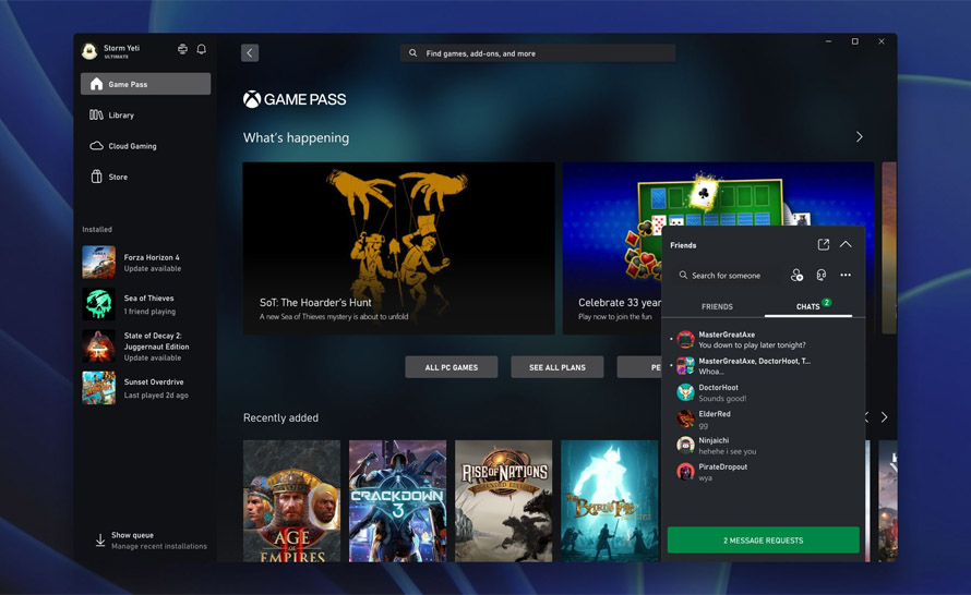 Szybki dostęp do funkcji społecznościowych i ulepszone filtrowanie w aplikacji Xbox na PC