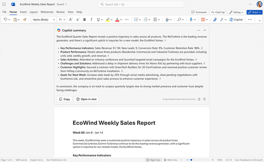 Automatyczne podsumowanie dokumentu Worda z Copilotem