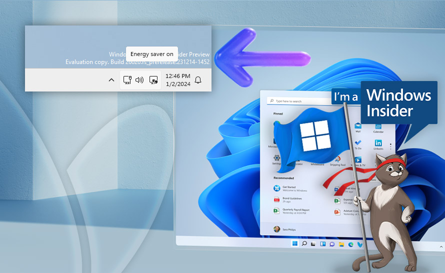 Nowy wskaźnik oszczędzania energii w Windows 11 (build 26020 w Canary Channel)