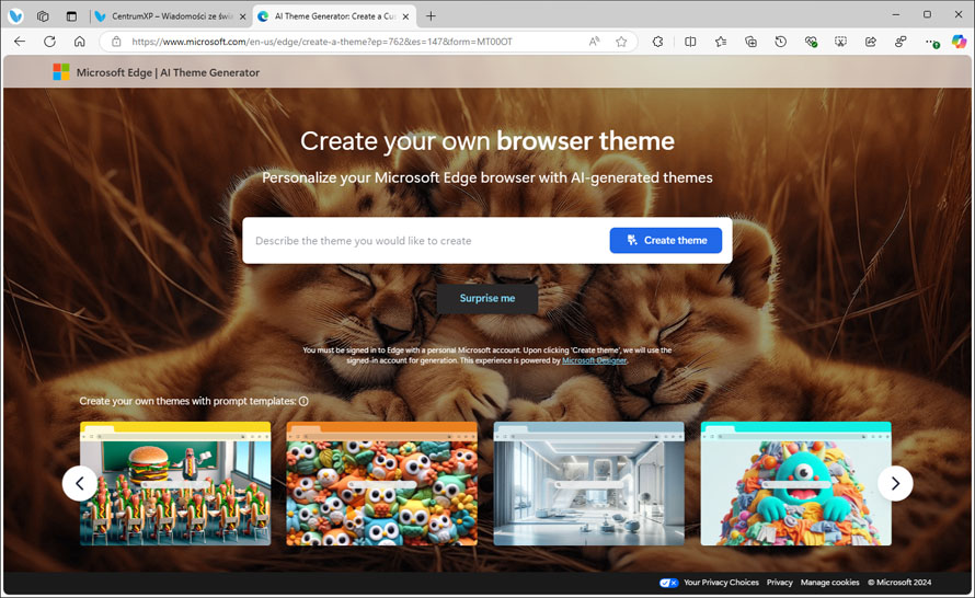 Generator motywów AI w Edge Beta 132