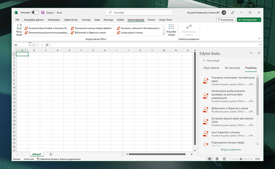 Excel z nową zakładką "Automatyzacja" na Windows i macOS