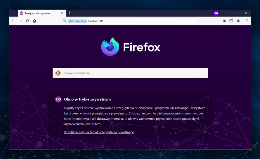 Firefox pozwala ustawić inny silnik wyszukiwania dla okien prywatnych