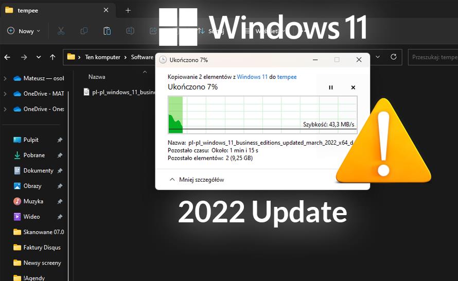 Aż 40% wolniejsze kopiowanie plików w Windows 11 22H2