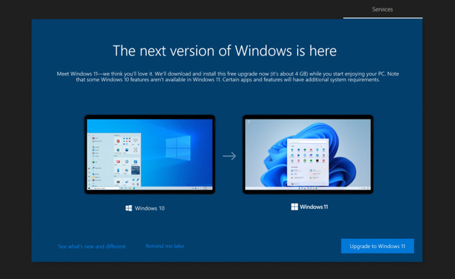OOBE w Windows 10 z opcją upgrade'u do Windows 11