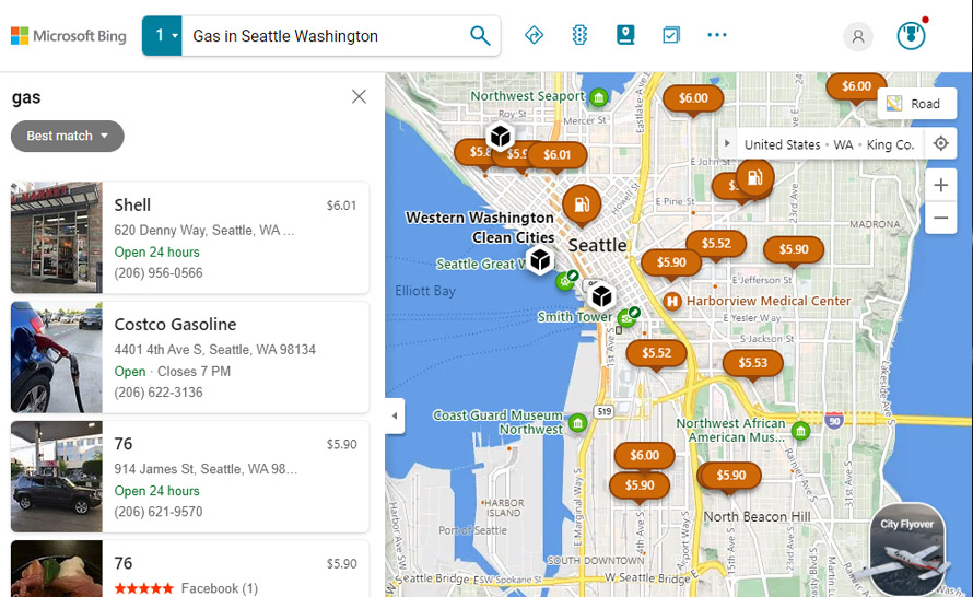 Bing Maps z precyzyjnym obliczaniem odległości i mapą cen paliw