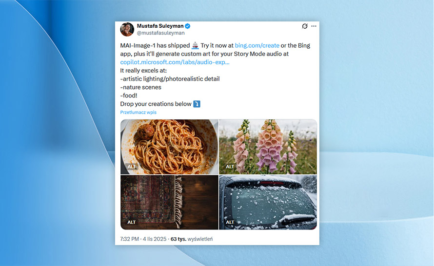 Generator obrazów MAI-Image-1 ogólnodostępny w Bing. Kiedy w Polsce?