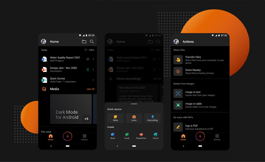 Dyktowanie w OneNote i łatwa zmiana motywu w Office na Androida