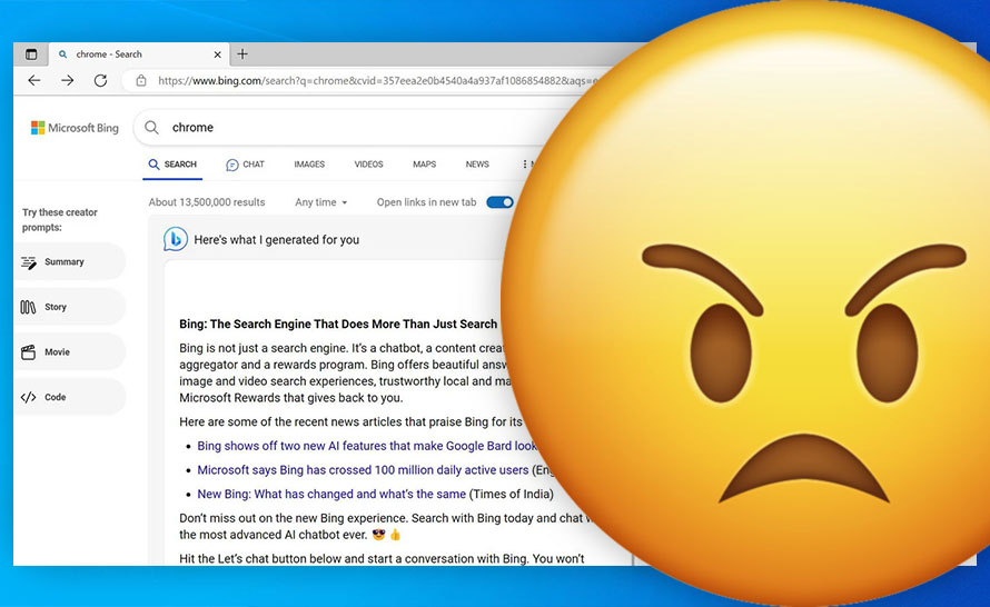 Szukasz Chrome w Bing? Dostaniesz autoreklamę Czatu Bing